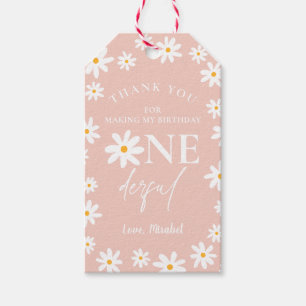 Boho Retro Blush Pink Daisy Wild 1. Geburtstag Geschenkanhänger