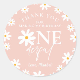 Boho Retro Blush Pink Daisy Wild 1. Geburtstag Runder Aufkleber