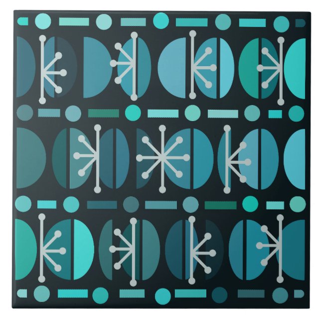 Boho Retro Bowls Lines Aquamarin Fliese (Vorderseite)