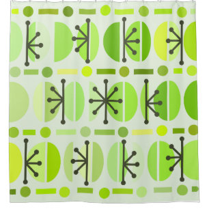 Boho Retro Bowls Lines Chartreuse Duschvorhang