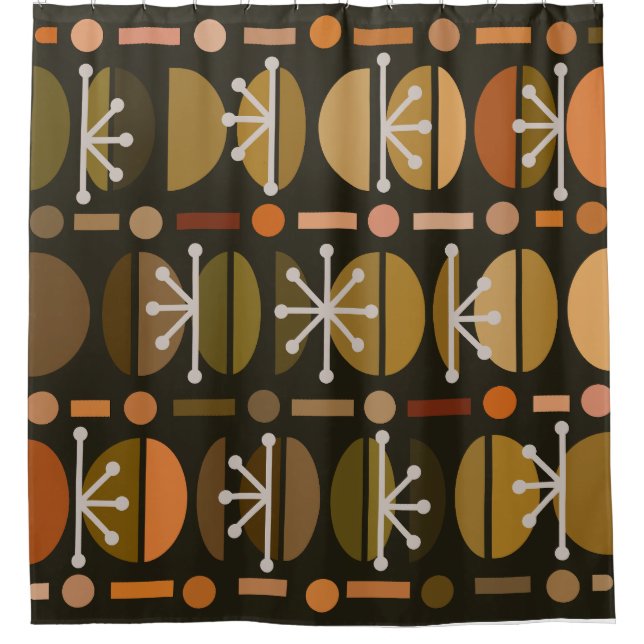 Boho Retro Bowls Lines Dark Earth Tones Duschvorhang (Vorderseite)