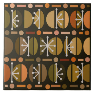 Boho Retro Bowls Lines Dark Earth Tones Fliese