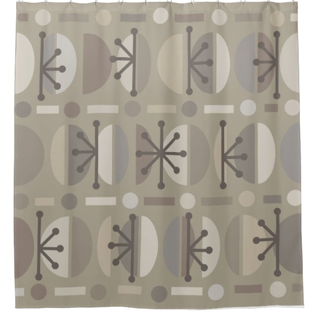 Boho Retro Bowls Lines Taupe Duschvorhang (Vorderseite)