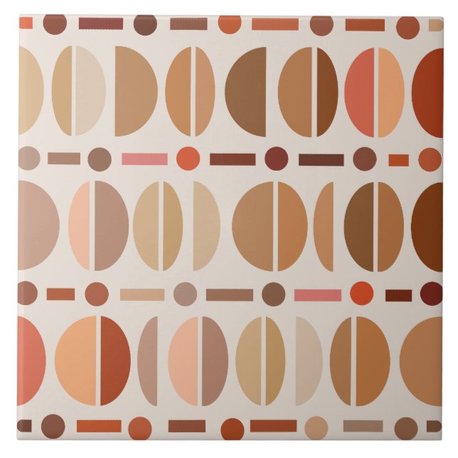 Boho Retro Bowls Muster Licht-Erdtöne Fliese (Vorderseite)