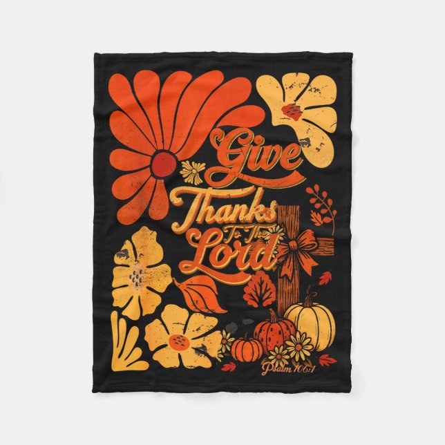 Boho Retro Christian Fall Pumpkin Give Thanks To T Fleecedecke (Vorderseite)