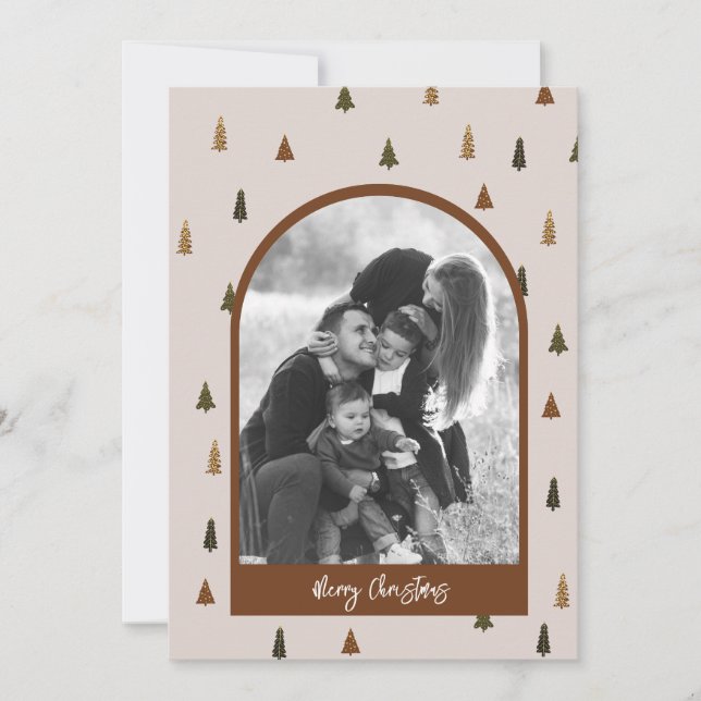 Boho Retro Christmas Tree Arch Holiday Card Einladung (Vorderseite)