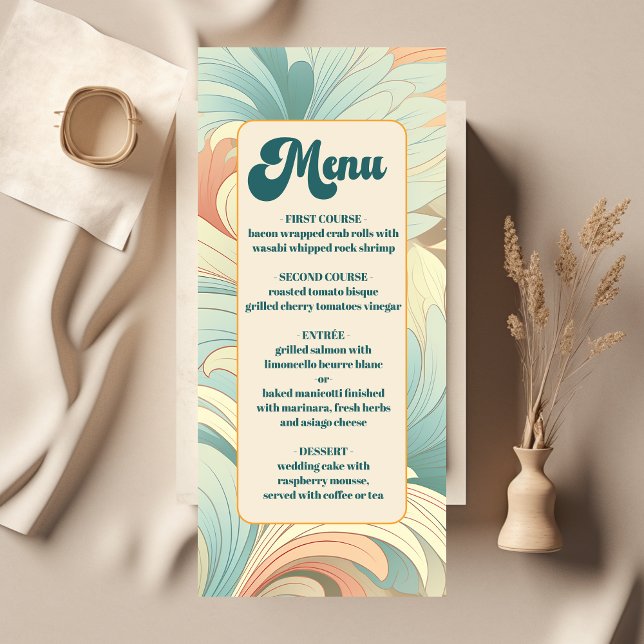 Boho Retro Colorful Floral Wedding  Menükarte (Von Creator hochgeladen)