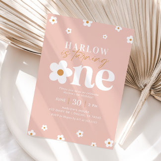 Boho Retro Daisy 1. Geburtstag Einladung