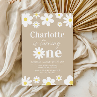 Boho Retro Daisy 1. Geburtstag Einladung