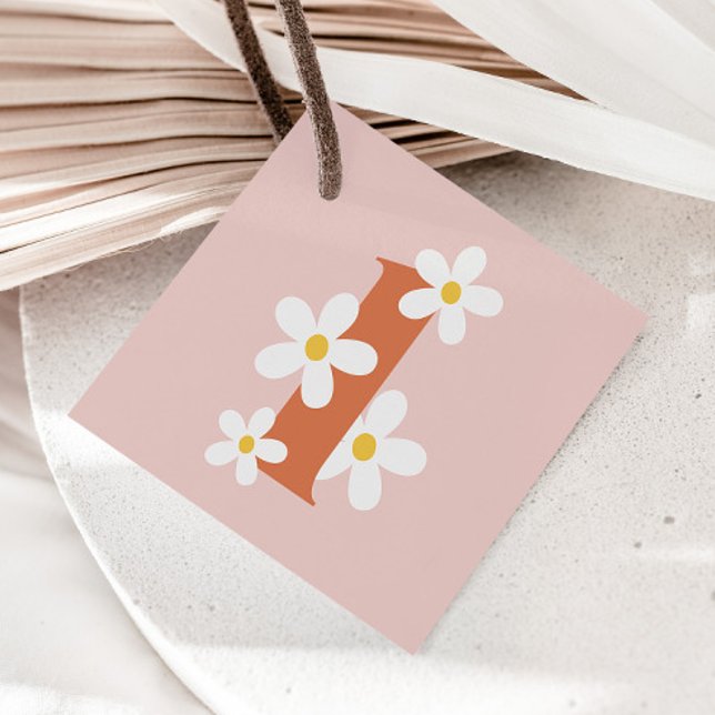 Boho Retro Daisy 1. Groovy Birthday Geschenkanhänger (Von Creator hochgeladen)