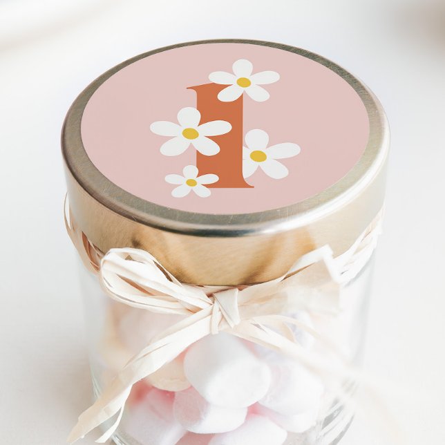 Boho Retro Daisy 1. Groovy Birthday Runder Aufkleber (Von Creator hochgeladen)