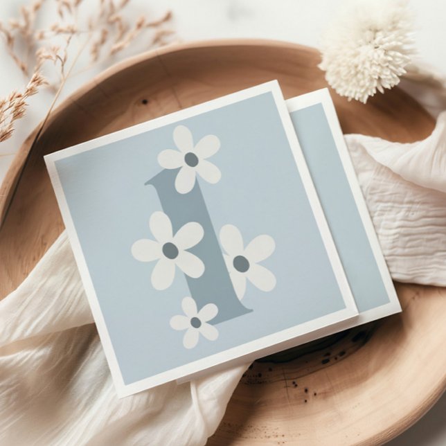 Boho Retro Daisy 1. Groovy Blue Birthday Serviette (Von Creator hochgeladen)