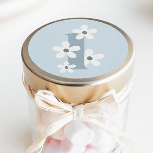 Boho Retro Daisy 1st Blue Groovy Birthday Runder Aufkleber