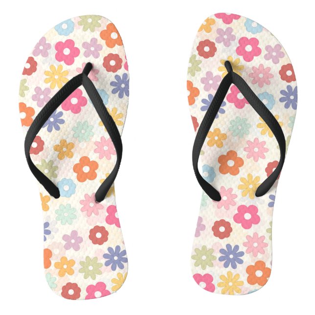 Boho Retro Daisy Blume im Sommer 70 Flip Flops (Fußbett)