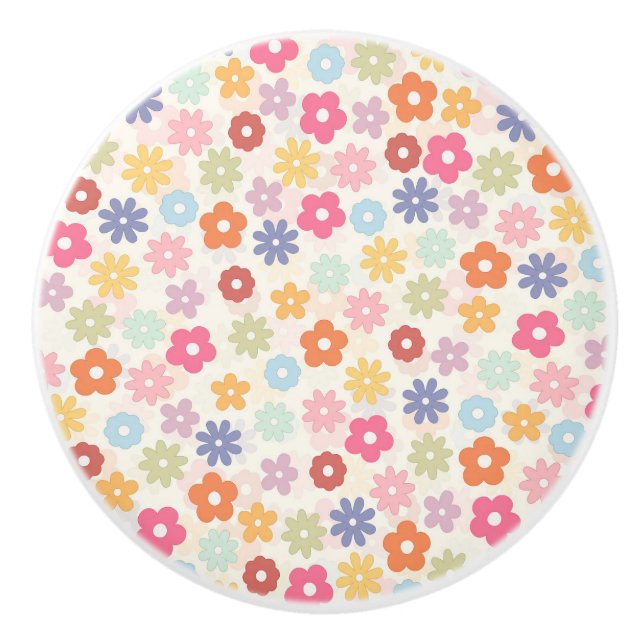 Boho Retro Daisy Blume im Sommer 70 Keramikknauf (Vorderseite)