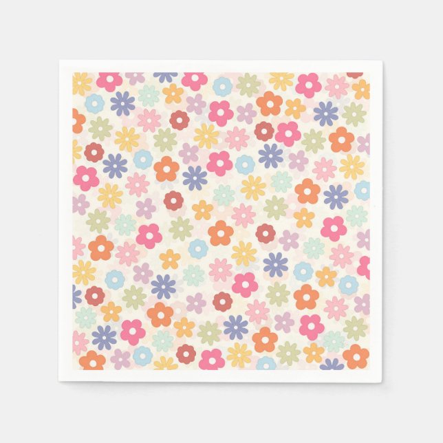 Boho Retro Daisy Blume im Sommer 70 Serviette (Vorderseite)