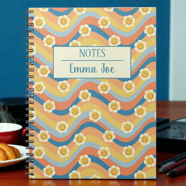 Boho Retro Daisy Blume Personalisiert mit Name Notizblock