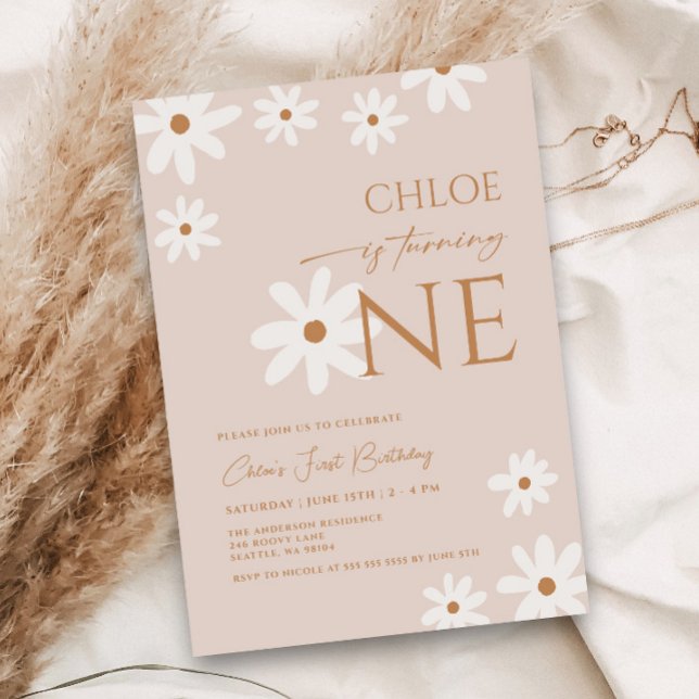 Boho Retro Daisy Girl Erster Geburtstag Einladung (Von Creator hochgeladen)