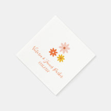 Boho Retro Daisy Paare Name Wedding Napkins