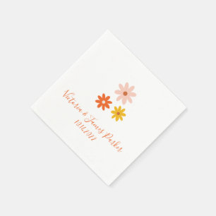 Boho Retro Daisy Paare Name Wedding Napkins Serviette