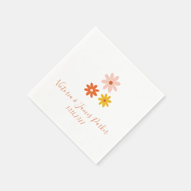 Boho Retro Daisy Paare Name Wedding Napkins Serviette (Ecke)
