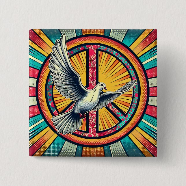 Boho Retro Dove und Peace Sign Button (Vorderseite)