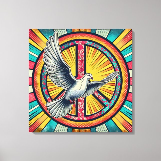 Boho Retro Dove und Peace Sign Leinwanddruck (Vorderseite)