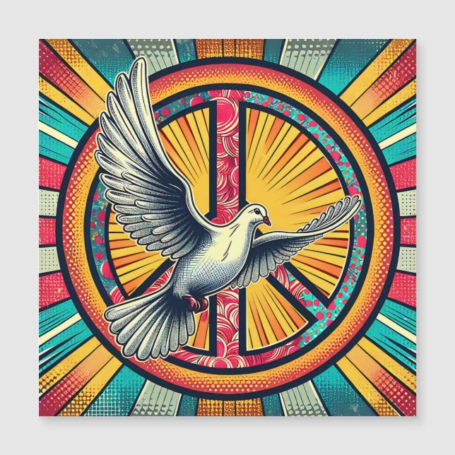 Boho Retro Dove und Peace Sign Magnetkarte (Vorderseite)