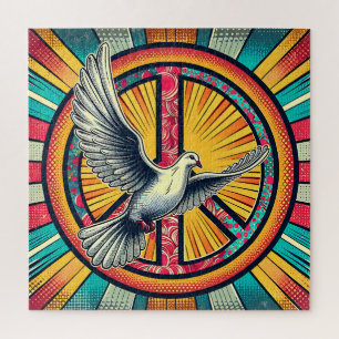 Boho Retro Dove und Peace Sign Puzzle