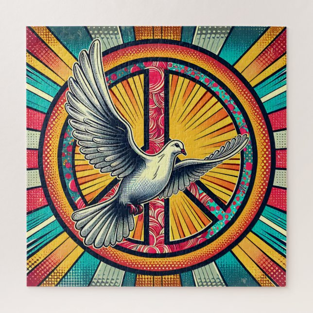 Boho Retro Dove und Peace Sign Puzzle (Vertikal)