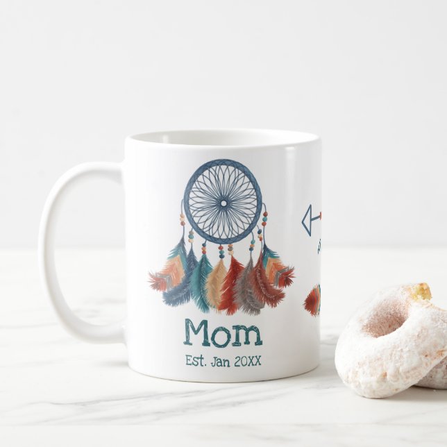 Boho Retro Dreamcatcher-Mama Datum Kaffeetasse (Mit Donut)