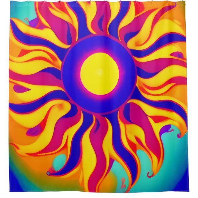 Boho Retro Duschvorhang Sunburst Hippie Vintag (Vorderseite)