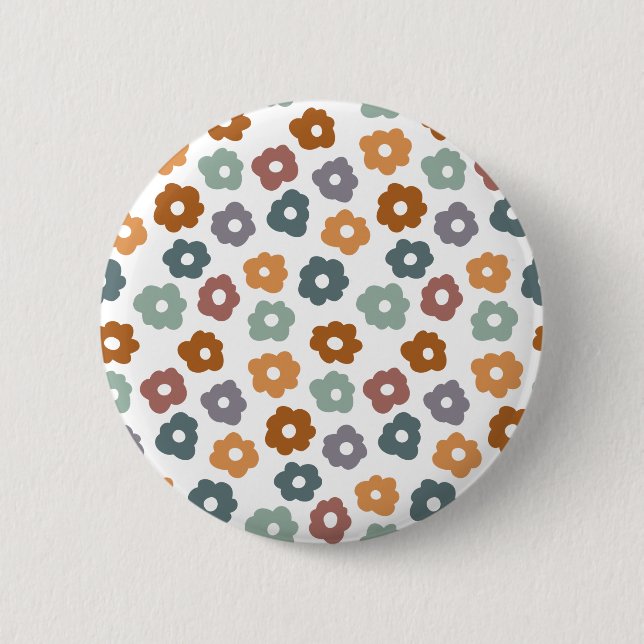 Boho-Retro-Erdige Blumen und botanischer Charme Button (Vorderseite)