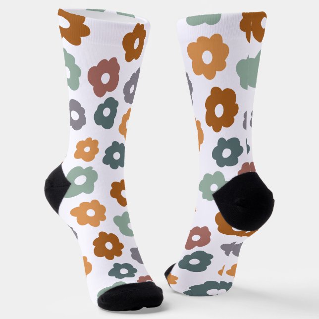 Boho-Retro-Erdige Blumen und botanischer Charme Socken (Gewinkelt)