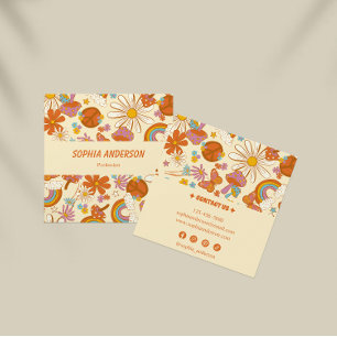 Boho Retro Floral Business Card mit Funky 70er Vib Quadratische Visitenkarte