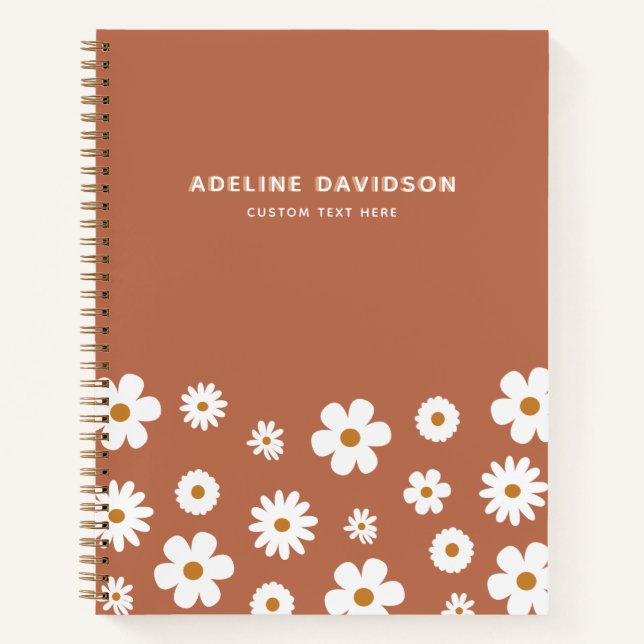Boho Retro Floral Daisy Name Notizbuch (Vorderseite)