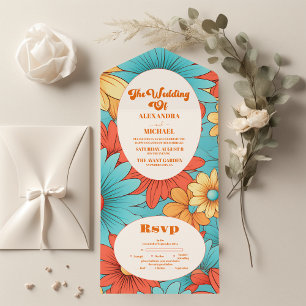 Boho Retro Floral Wedding All In One Einladung