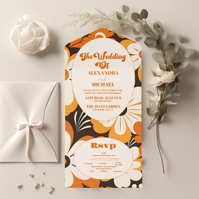Boho Retro Floral Wedding All In One Einladung (Von Creator hochgeladen)