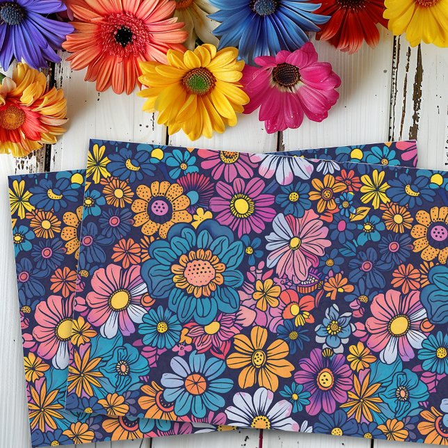 Boho Retro Foral Blume 70er Bold Seidenpapier (Von Creator hochgeladen)
