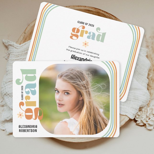 Boho Retro Foto Graduation Party Einladung (Von Creator hochgeladen)