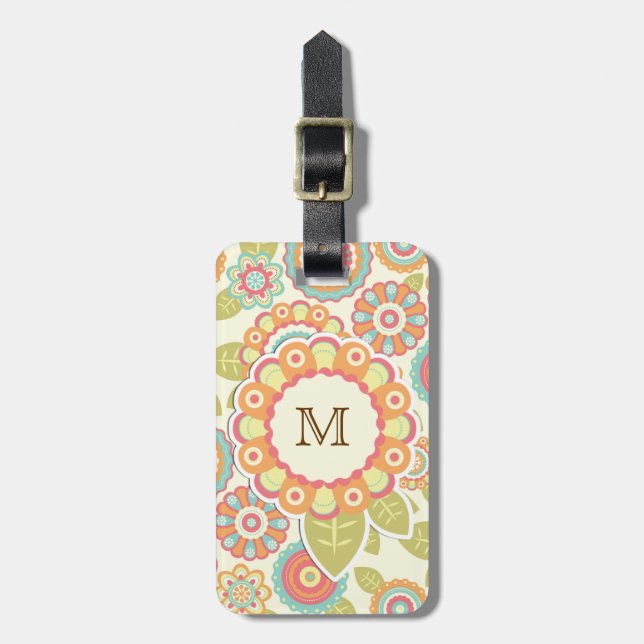 Boho Retro Funky Blume Blumenmuster (Cream) Gepäckanhänger (Vorderseite vertikal)