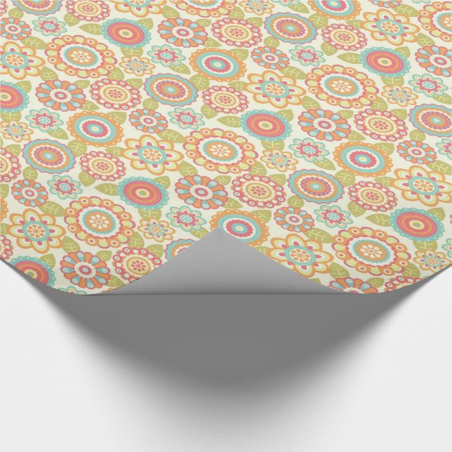 Boho Retro Funky Blumen-Blumenmuster (Creme) Geschenkpapier (Ecke)