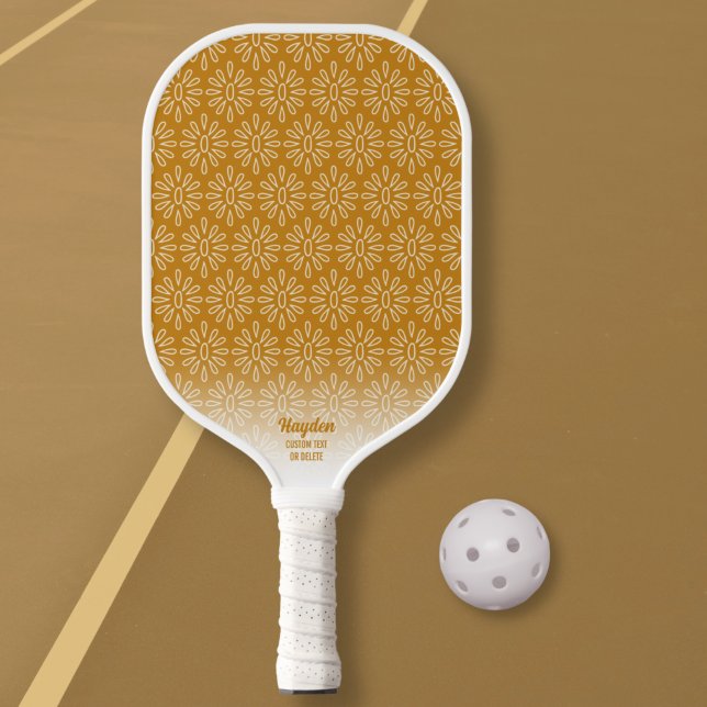 Boho Retro Golden Floral Muster Benutzerdefinierte Pickleball Schläger (Von Creator hochgeladen)