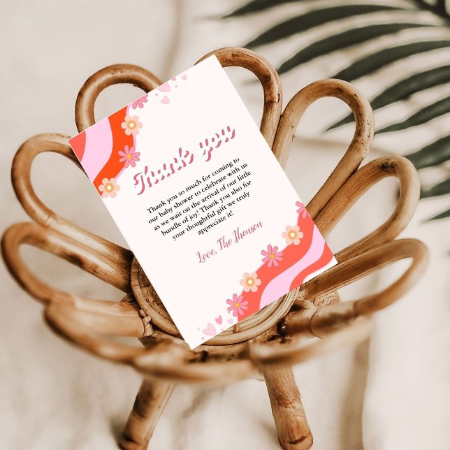 Boho Retro Groovy Daisy Baby Dusche Dankeschön Kar Ankündigung (Von Creator hochgeladen)