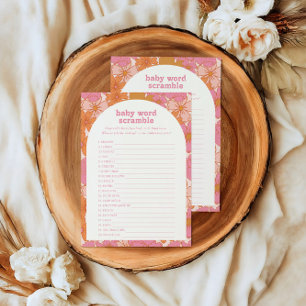Boho Retro Groovy Floral Word Scramble Game Card RSVP Karte