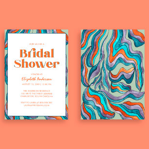 Boho Retro Grün Typografie Welliges Brautabschieds Einladung