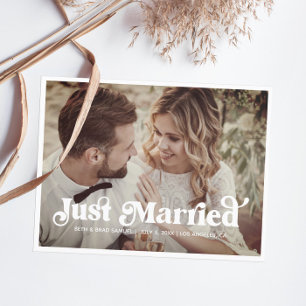 Boho Retro Just Married Foto Postkarte