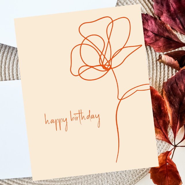 Boho Retro Line Art Floral Happy Birthday Card Mitteilungskarte (Von Creator hochgeladen)