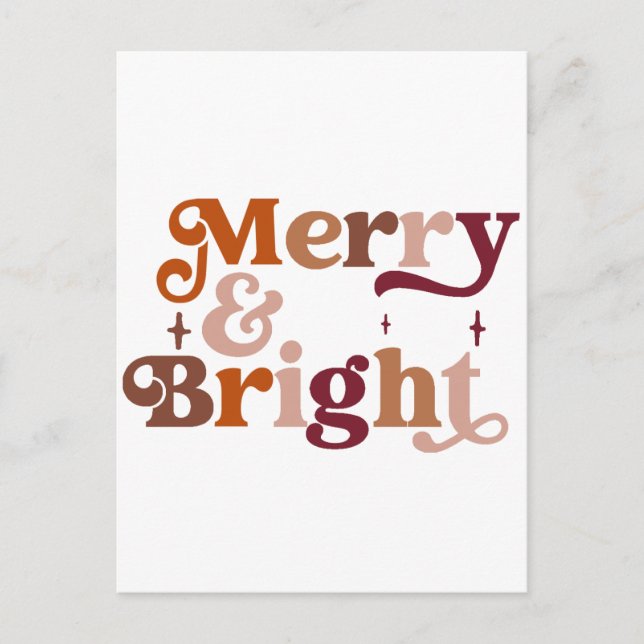 Boho Retro Merry und Bright Postkarte (Vorderseite)
