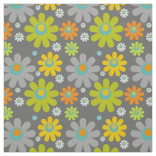 Boho Retro Multicolor Daisis on Gray Stoff
